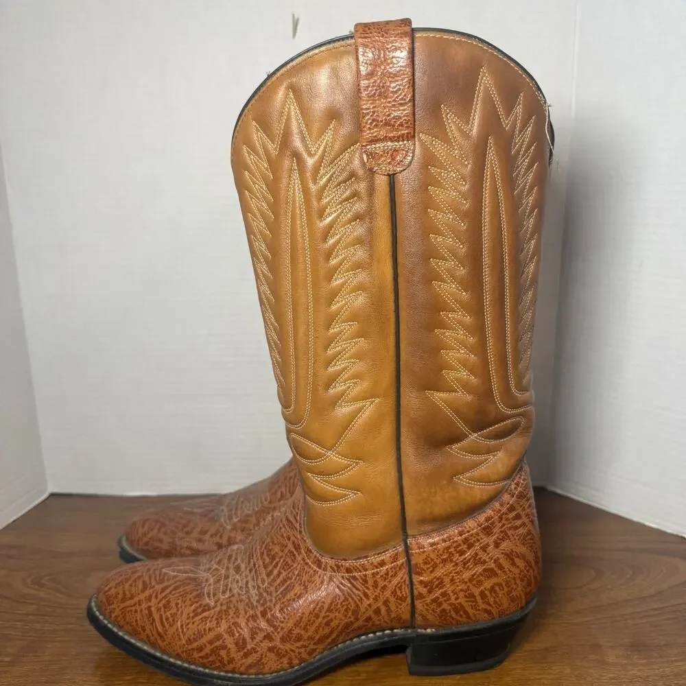 Men’s Vintage Tan Bullhide / Brown Leather Cowboy Boots Sz 9 B